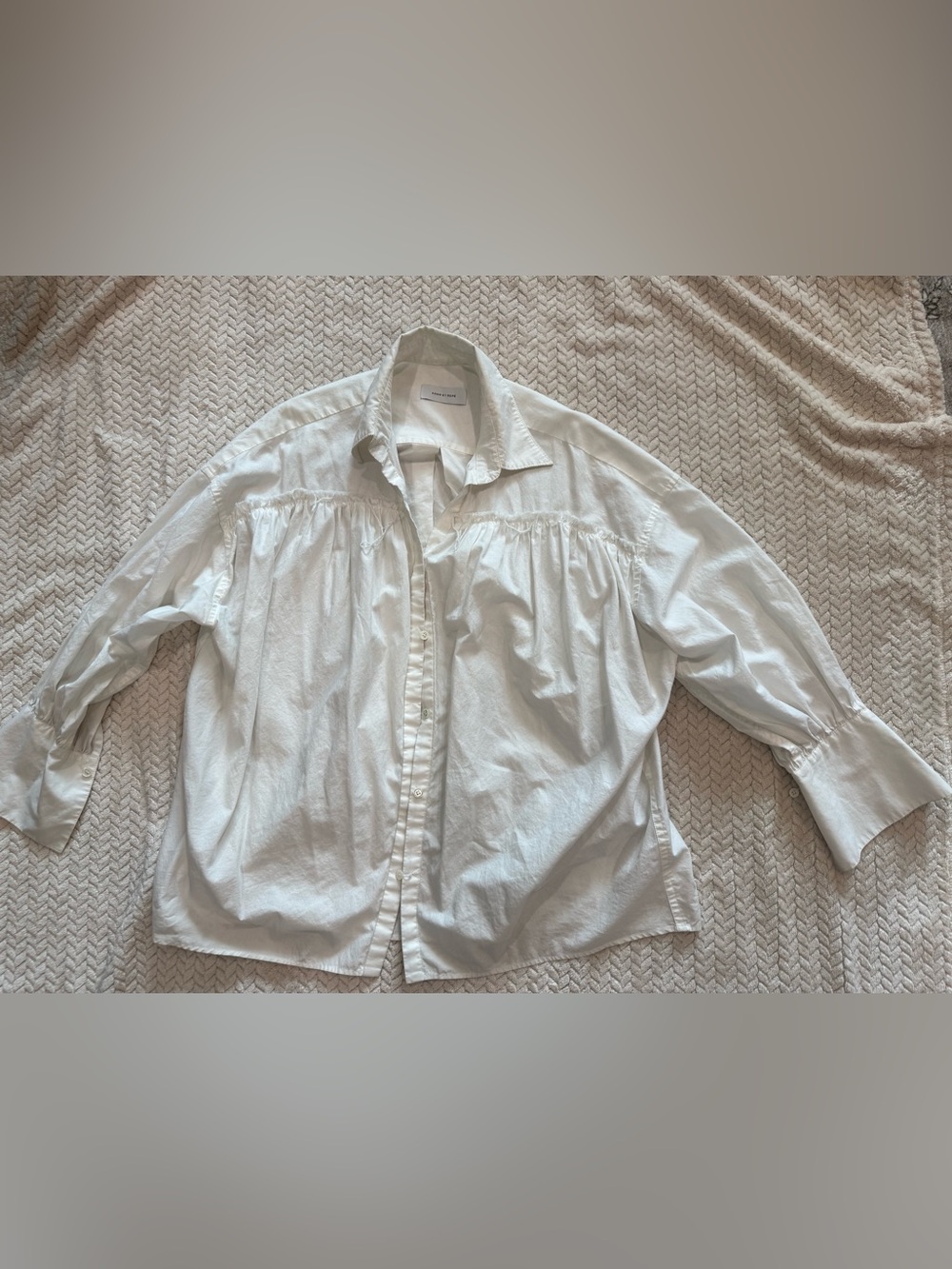 Adam et Ropè White Relaxed Gathered Front Button-Down Shirt